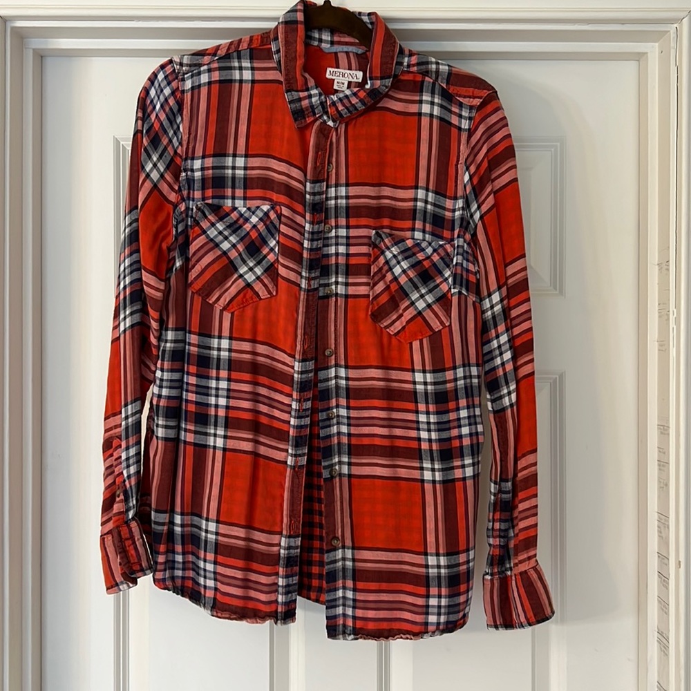 Merona red plaid button down, size medium
